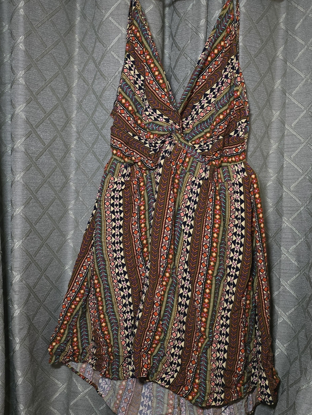 SHEIN Multi-Color Tribal Print High-Low V-Neck Dress